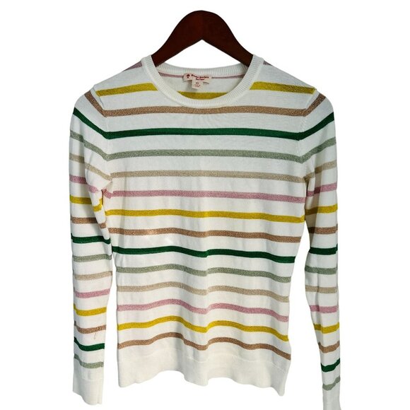 Brooks Brothers Cotton Crewneck White Gold Green Stripes Long Sleeve Size XSmall - Picture 2 of 10